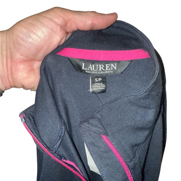 New! Lauren Ralph Lauren Logo Tape Navy/Pink 1/4 Zip Long Sleeve Dress Size S - Picture 6 of 6